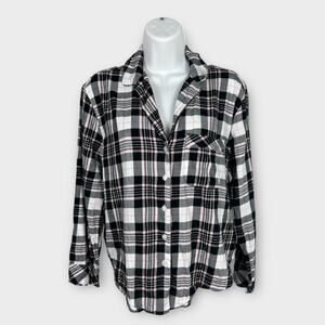 Victorias Secret Pajama Top Black Pink Plaid Size XS PJ Lounge Wear Button Up